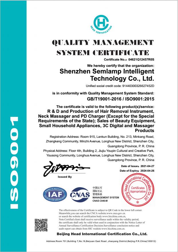 Quality Management System Certificate ISO9001:2015